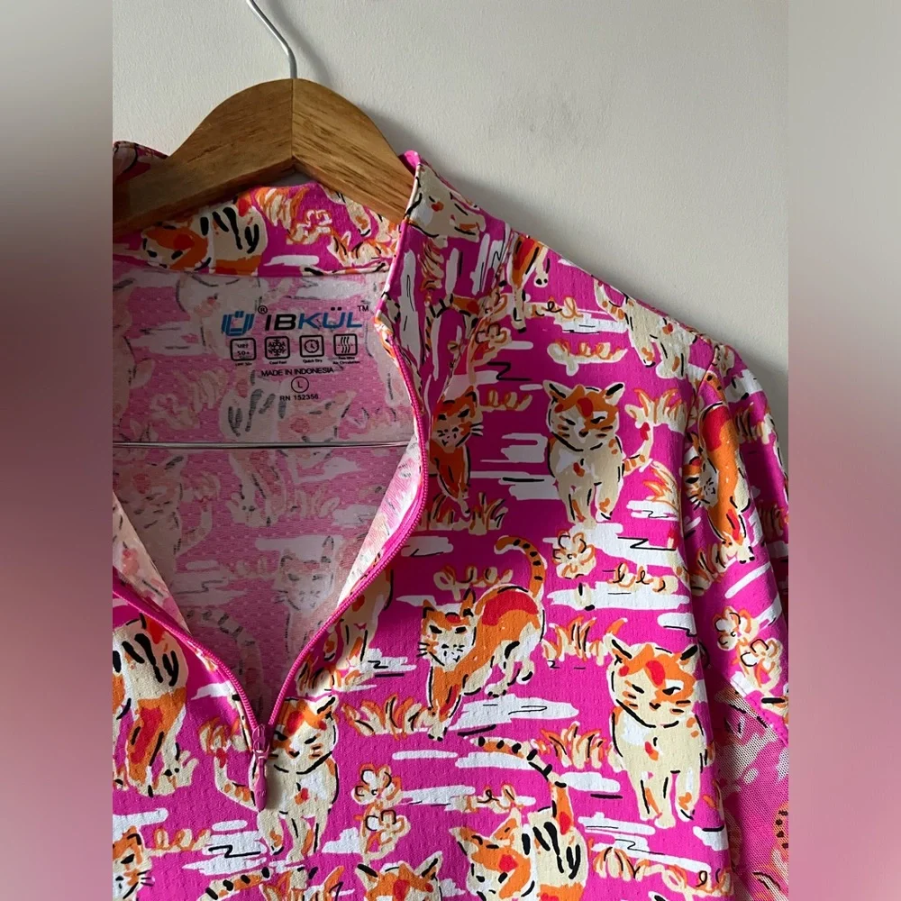 IBKUL Pink Cat Print Long Sleeve Half-Zip Top - Picture 4 of 8